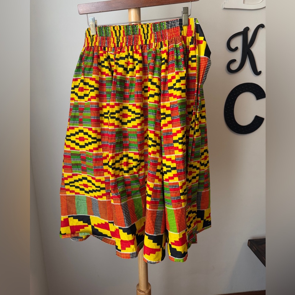 Vibrant Kente Cloth African Skirt One Size Elastic Waist Belt Full Medium - Picture 2 of 7